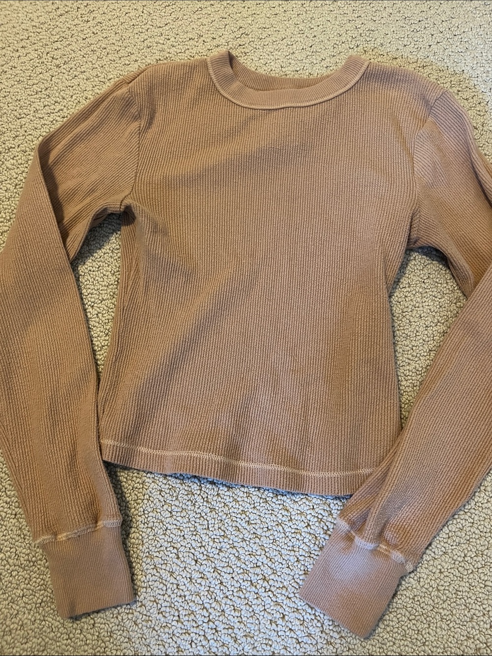 SKIMS Waffle Long Sleeve Ochre Top Brown Shirt XS